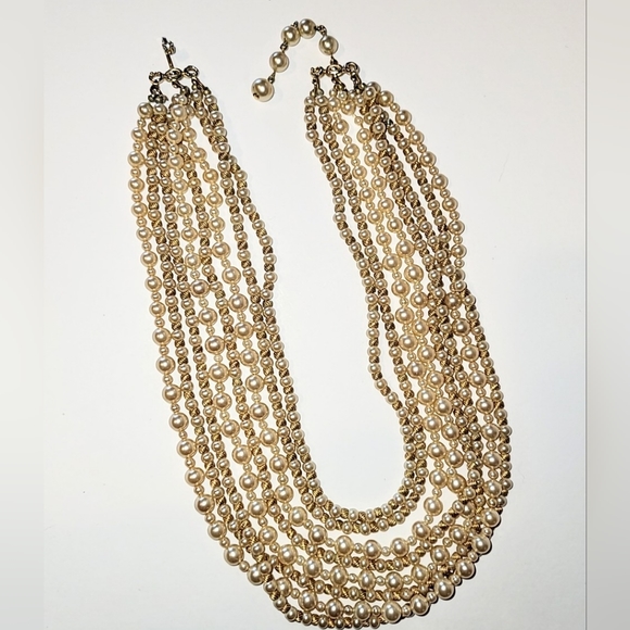 MARVELLA 8-STRAND PEARL & GOLD BEAD VINTAGE NECKLACE - Picture 10 of 10
